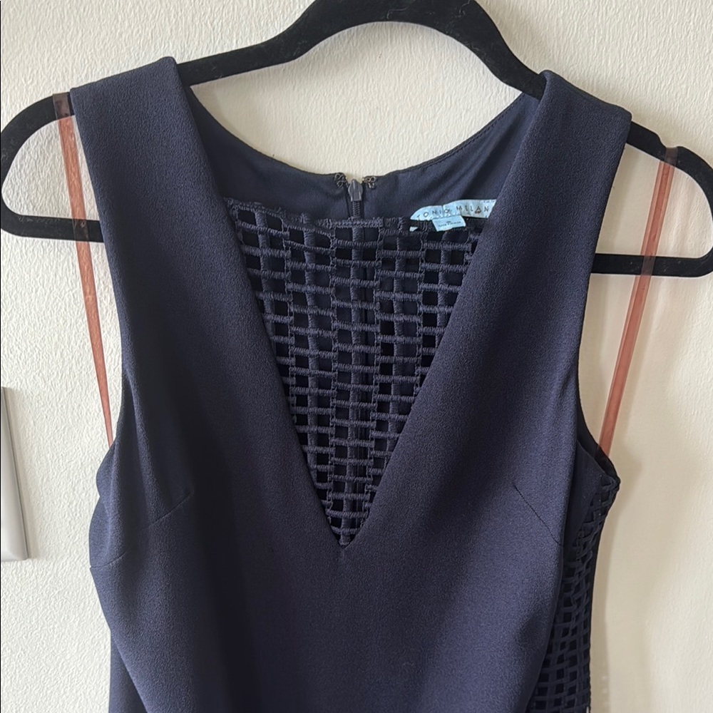 ANTONIO MELANI | Size 6 Womens Navy Embroidered Dress Knee Length Cocktail Party